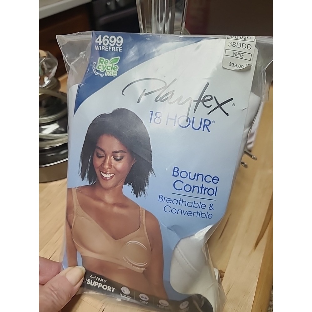 Playtex 18 Hr 4 Way Support with Bounce Control Bra (4699 Wirefree)  38DDD White